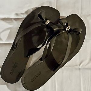 Guess Flip Flops, Black with Bows & Bling, size 11